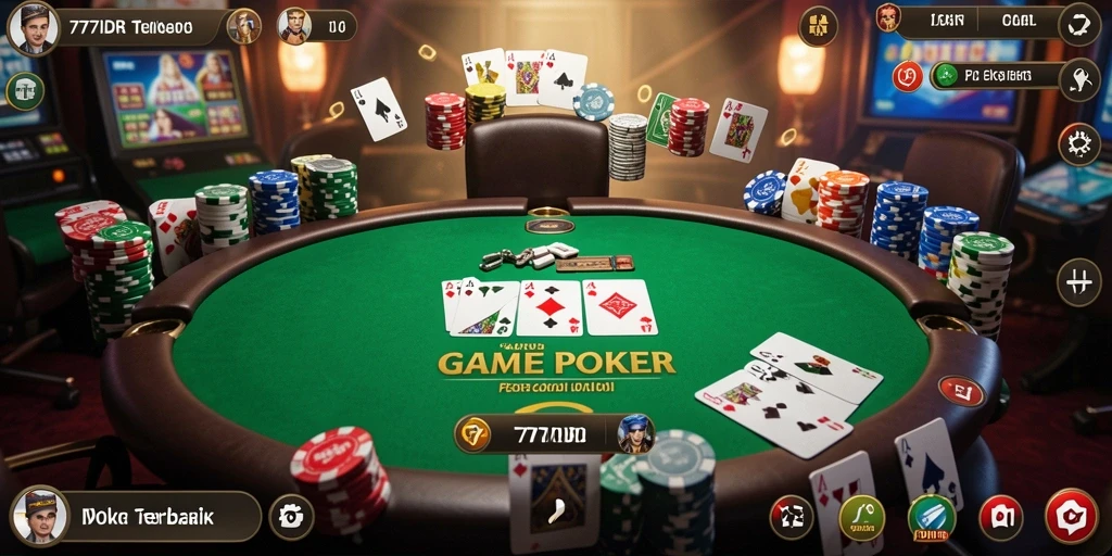 Tampilan utama gameplay Poker 777IDR yang seru dan interaktif.