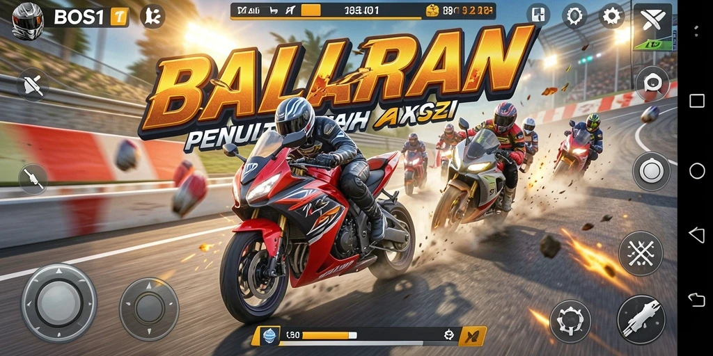 Screenshot menampilkan balapan motor yang penuh aksi dan grafis menawan.