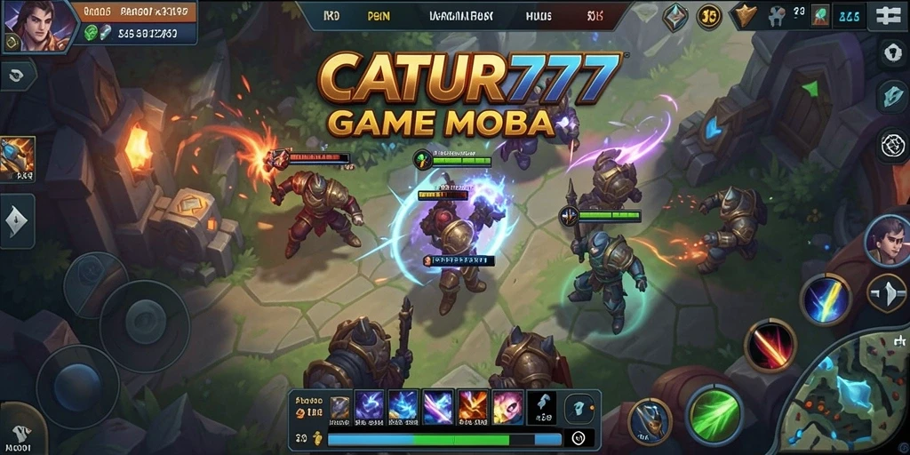 Tangkapan layar utama CATUR777 menampilkan aksi seru di arena MOBA.