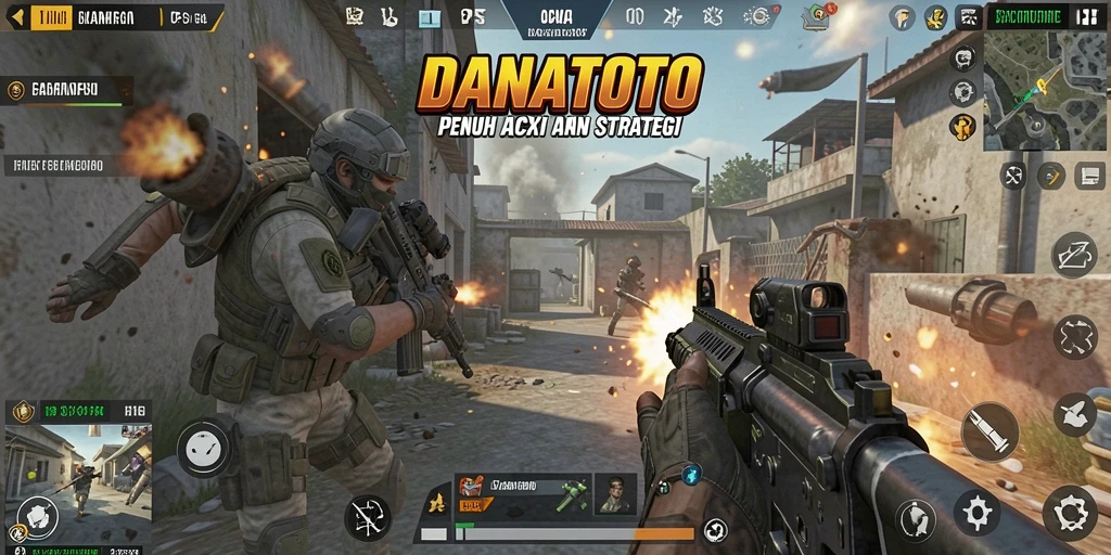 Tampilan gameplay intens DANATOTO dalam pertempuran FPS.