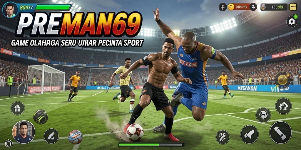 Tangkapan layar gameplay PREMAN69 menampilkan aksi olahraga yang mengesankan.