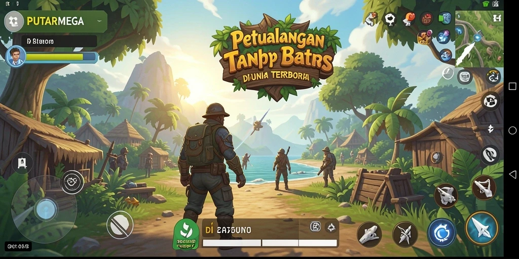 Tangkapan layar dari gameplay PUTARMEGA yang menunjukkan petualangan di dunia terbuka.