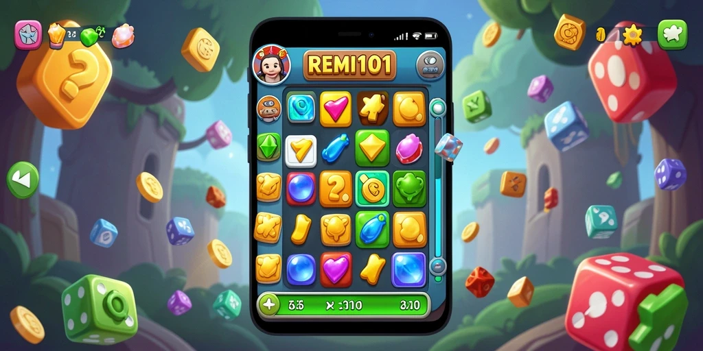 Tangkapan layar gameplay REMI101 menunjukkan keseruan dalam mencocokkan permata.