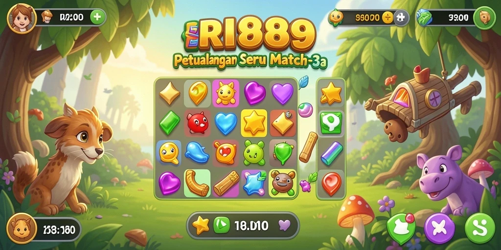 Tampilan gameplay seru dalam game Match-3 RI889.