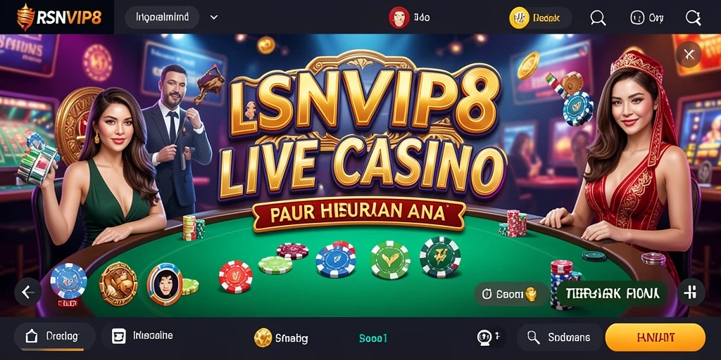 Tangkapan layar gameplay RSNVIP8 yang menunjukkan dealer profesional dan permainan langsung.