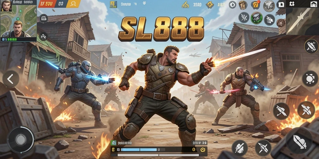 Tampilan gameplay SL888 yang penuh aksi dalam pertempuran Battle Royale.