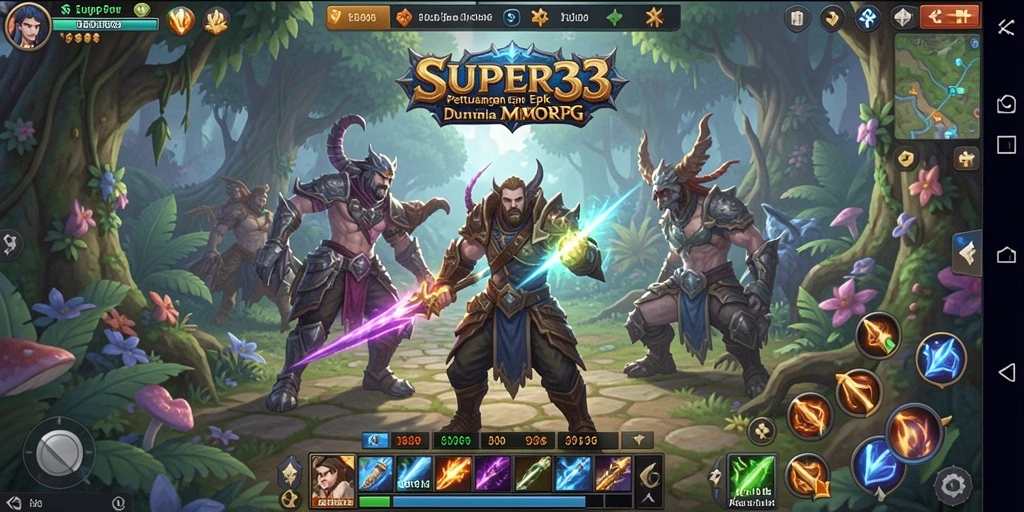 Tangkapan layar gameplay SUPER33 menampilkan aksi seru dalam pertempuran MMORPG.