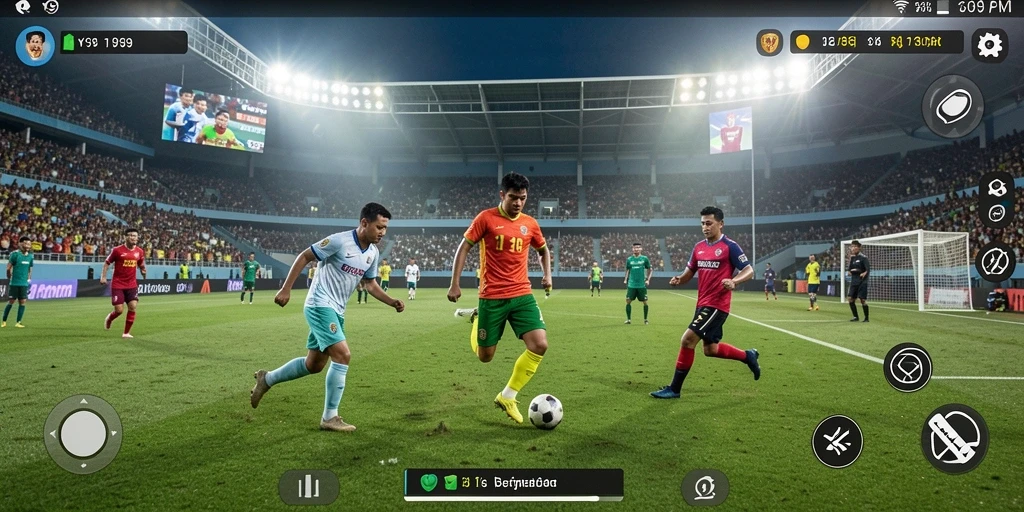 Screenshot Y89 menampilkan aksi seru di lapangan sepak bola.