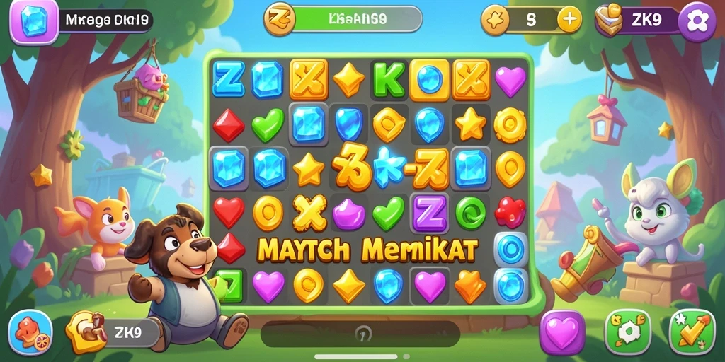 Tampilan gameplay ZK9 dengan aksi Match-3 yang seru.